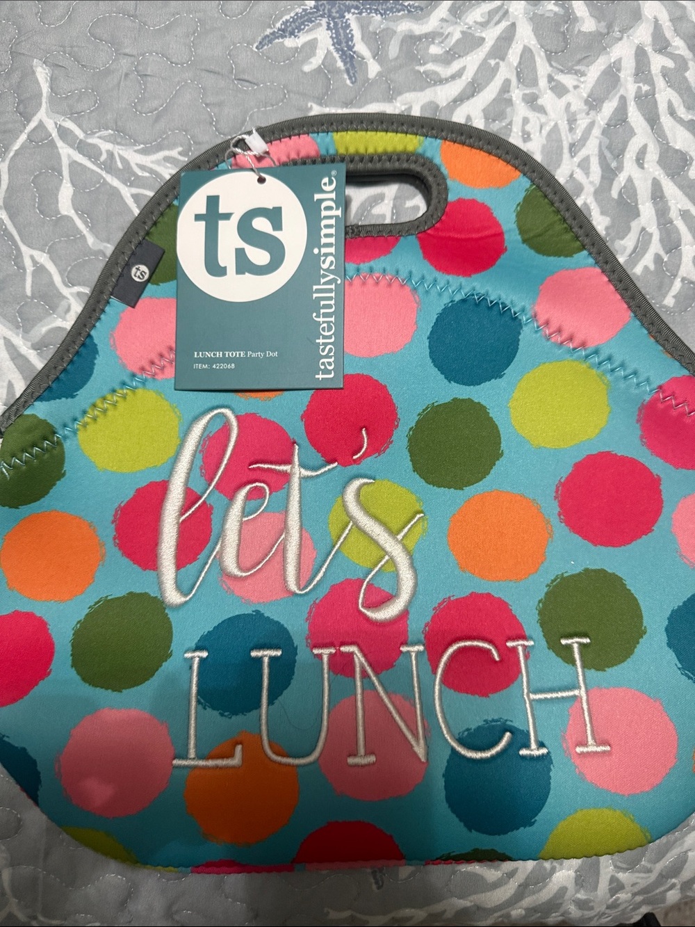 tastetfullysimple 'Let's Lunch' Party Dot Lunch Tote - Turquoise Multicolor